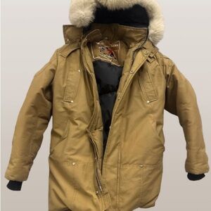 Moose Knuckles Brown Puffer Jacket with Fur Hood